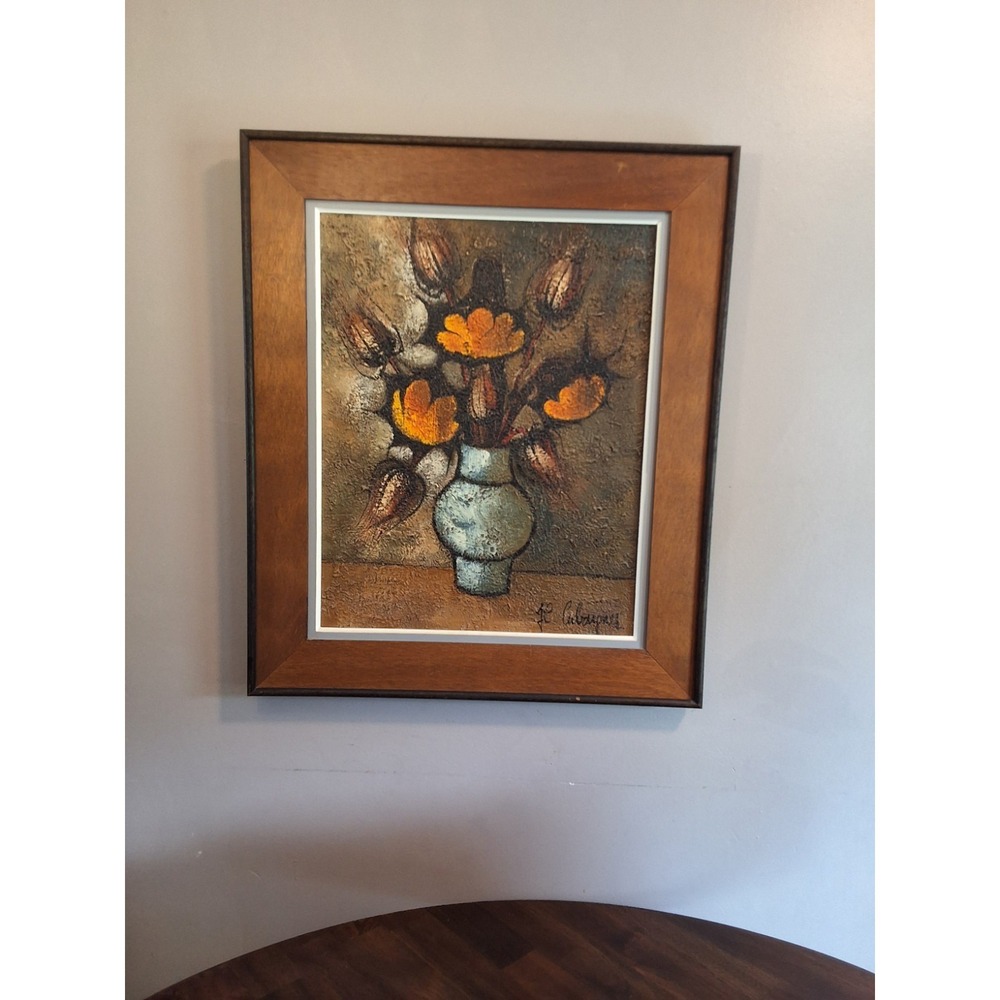 Vintage Floral Abstract MCM Oil Painting By JC Cabapers. 22"×26" GVC